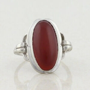 14K White Gold Carnelian Ring Size 7 1/2